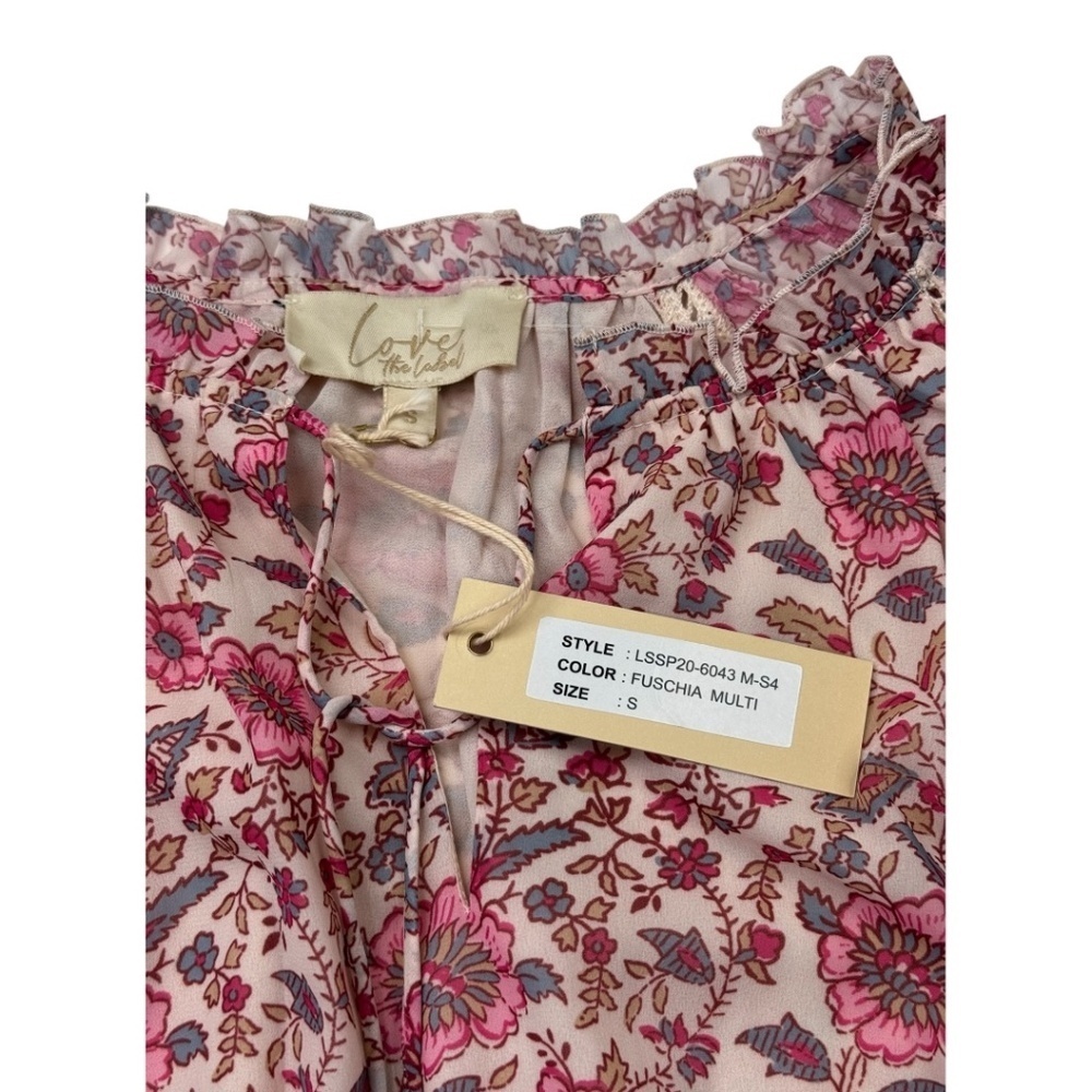 Love The Label Anthropologie Boho Floral Mini Dress Pink Smocked Tassel S - Picture 8 of 15